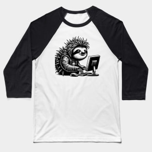 Punk Rock Goth Sloth on Computer Vintage Style Baseball T-Shirt